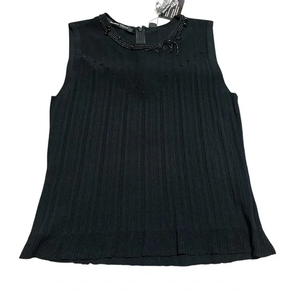 NWT deadstock Black pleated sleeveless blouse with beaded collar size XL - Picture 1 of 7